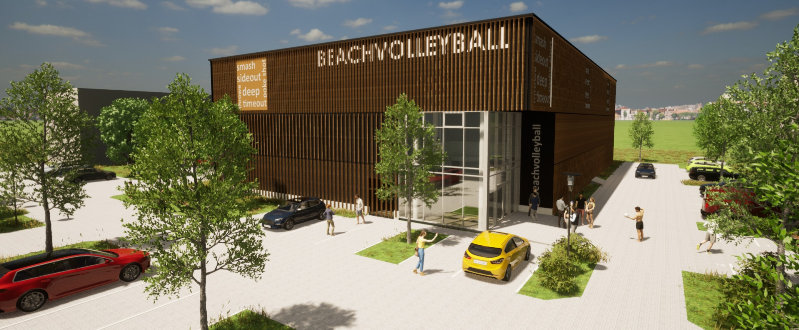 Grafik zum Neubau der neuen Beachvolleyball-Halle in Münster