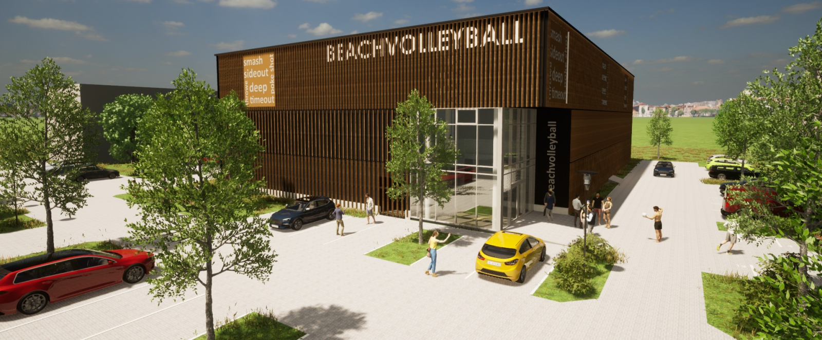 Grafik zum Neubau der neuen Beachvolleyball-Halle in Münster