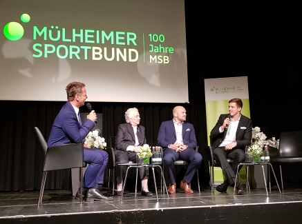 Talkrunde mit Olympioniken aus Mülheim (Gabriela Grillo, ehemalige Dressurreiterin; Thilo Stralkowski, Hockey; Damian Wierling, Schwimmen)