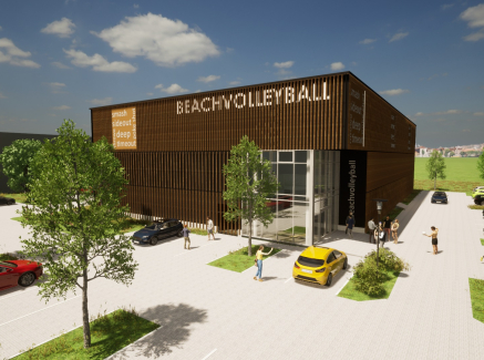 Grafik zum Neubau der neuen Beachvolleyball-Halle in Münster