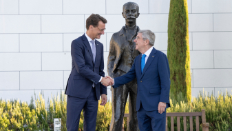 NRW-Ministerpräsident Hendrik Wüst und IOC-Präsident Thomas Bach