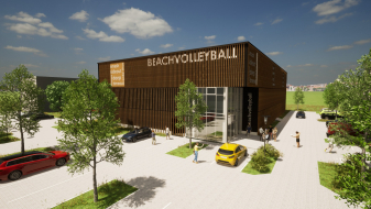 Grafik zum Neubau der neuen Beachvolleyball-Halle in Münster
