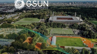 Vogelperspektive auf Komplex der Deutschen Sporthochschule