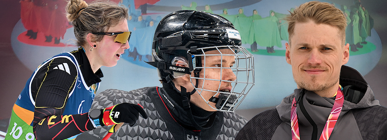 Drei NRW-Para Athleten vor dunklem Hintergrund